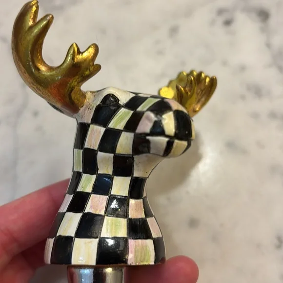Mackenzie Childs Courtly Check Moose Bottle Stopper - Picture 10 of 14